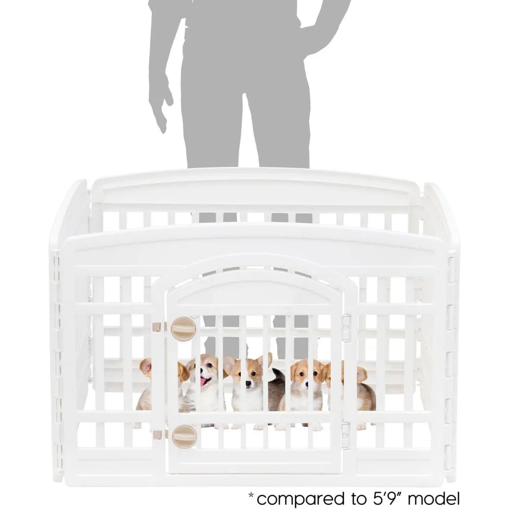 iris usa 24" 4-panel dog playpen with door, 35 x 35 x 24, puppy playpen, dog play pen indoors, pet fence, puppies/small dogs, wh