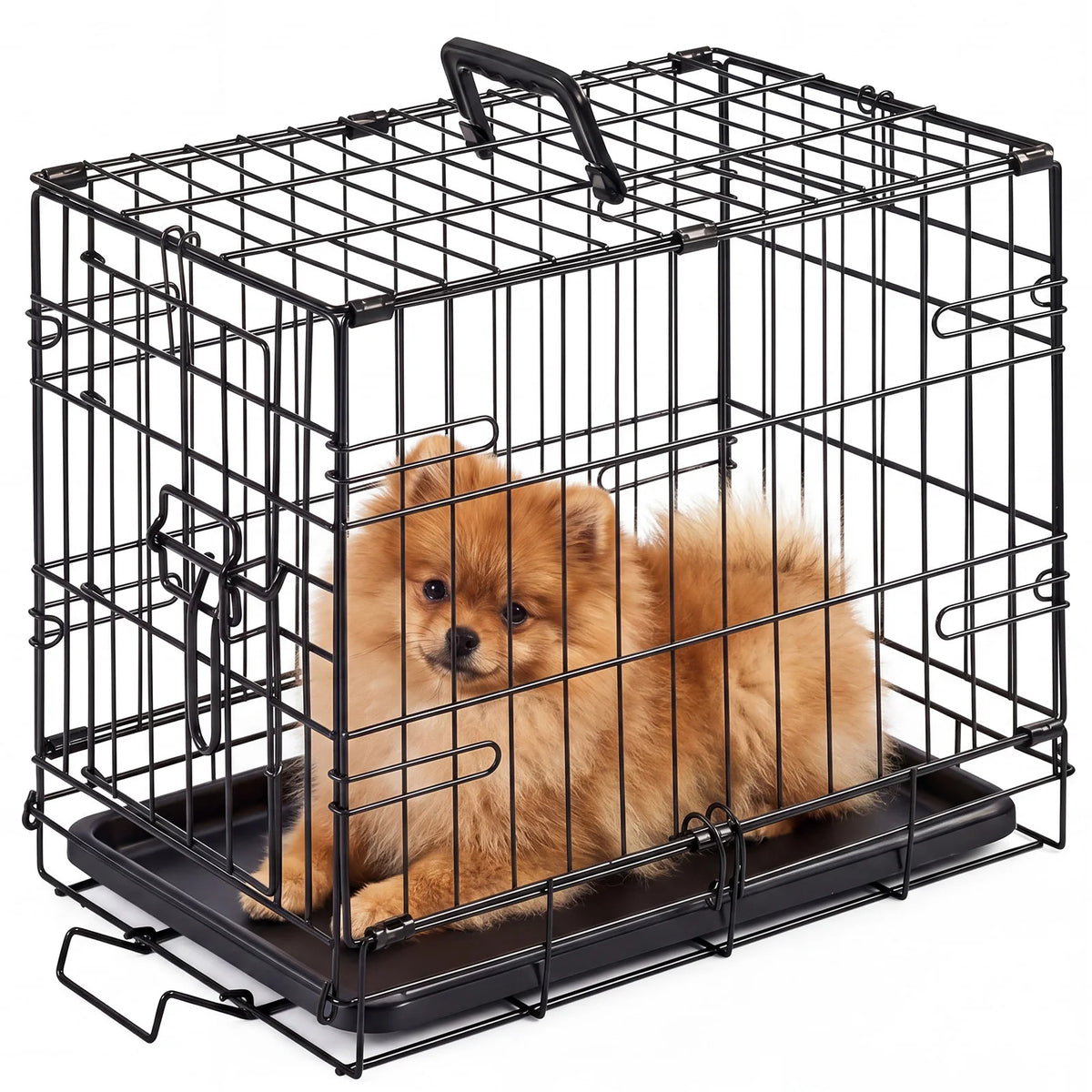 JHK 18 Inch Single Door Dog Crate -Metal  Kennel with Secure Lock- Foldable -Removable Tray for Easy Cleaning- Portable- Small Dogs-Crates
