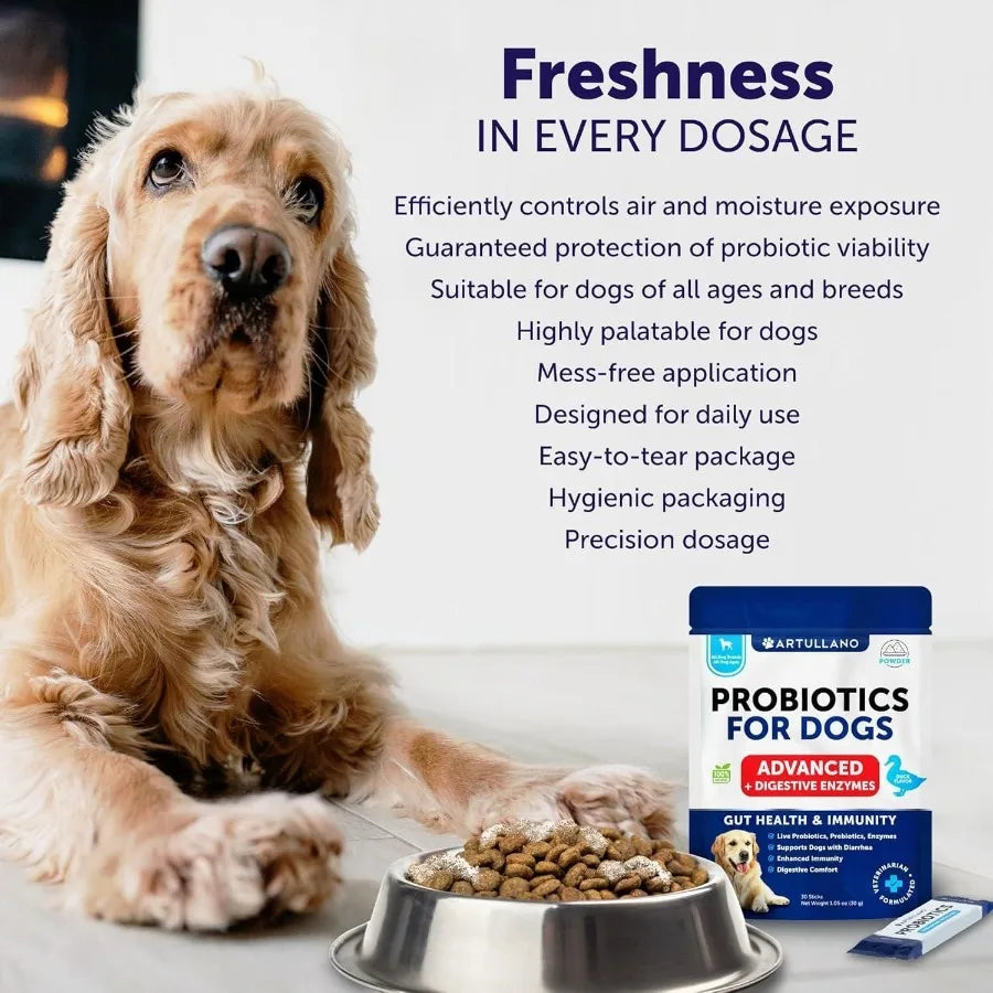 Probiotic Powder for Dogs Support Gut Health Itchy Skin Allergies 30 Sticks Immunity Yeast Balance Dog Probiotics and Digestive
