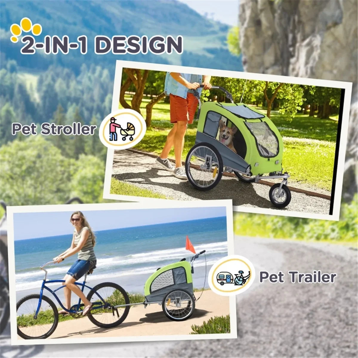 Outdoor Dog Stroller, Three entrances small animal cage, Movement with Windows Pet cages,Equipped with a sunshade and waterproof