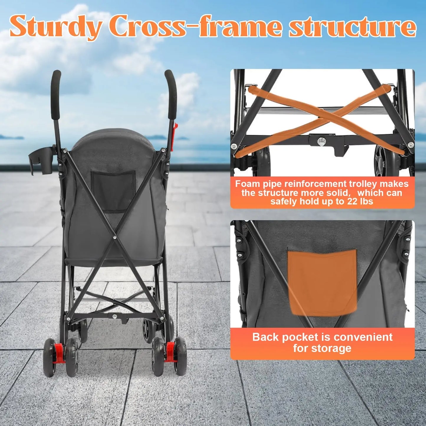 Pet Travel Stroller 22 x18 x 38 inch- Pet Stroller Made of Oxford Cloth- Spray Molding Foldable- Small Dog -Pet Strollers