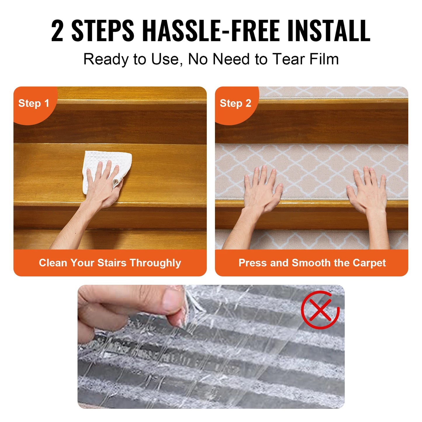 VEVOR Stair Treads Staircase Anti-Slip Mats- 28x9in and 30x8in Stair Carpet Treads- Soft Fabric- Noise proof Stair Mats- Machine Washable