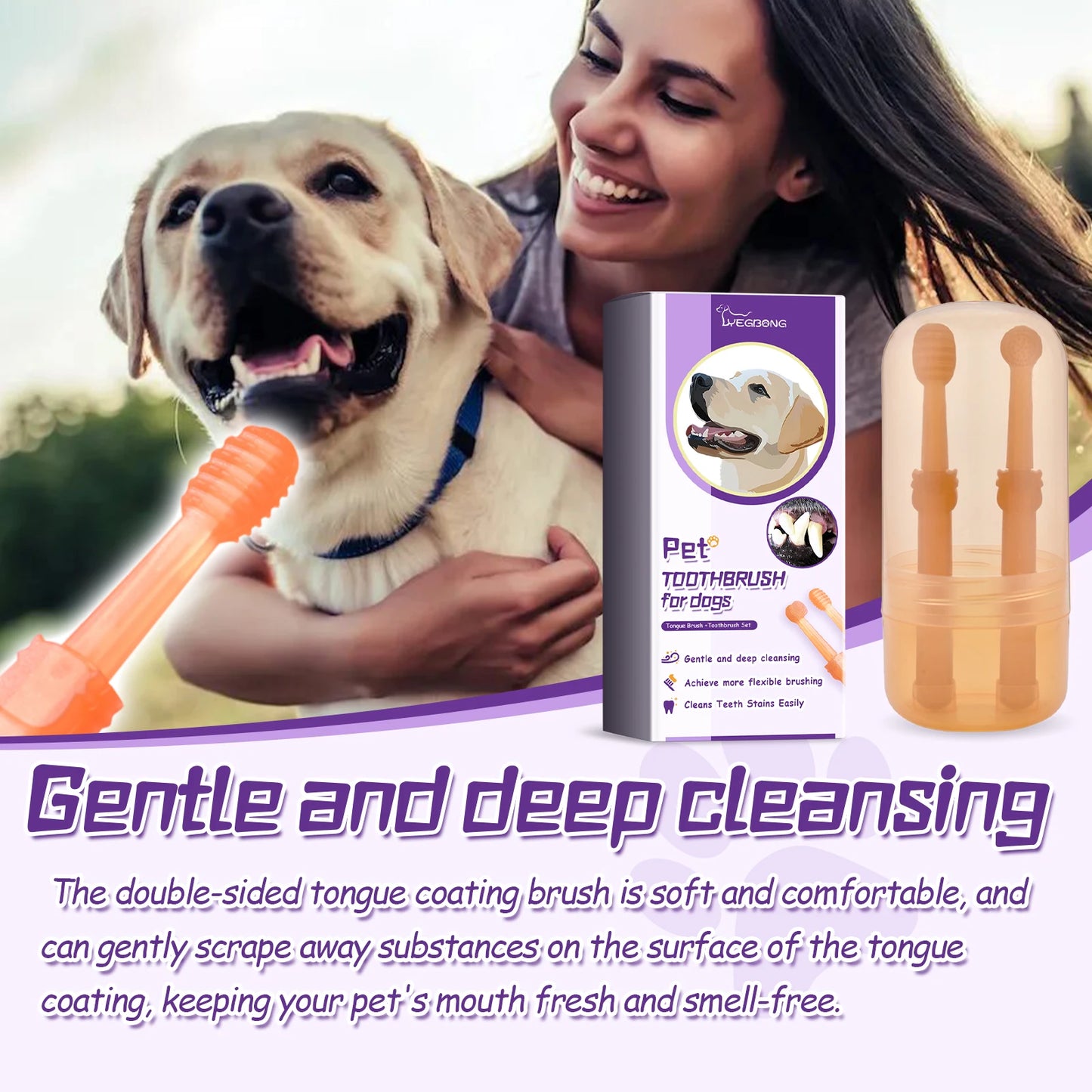 Yegbong mini Pet Tongue Brush + Toothbrush Silicone 2 Sets, Cats And Dogs Pet Oral Cleaning Health Care, Soft and won't Hurt Teeth