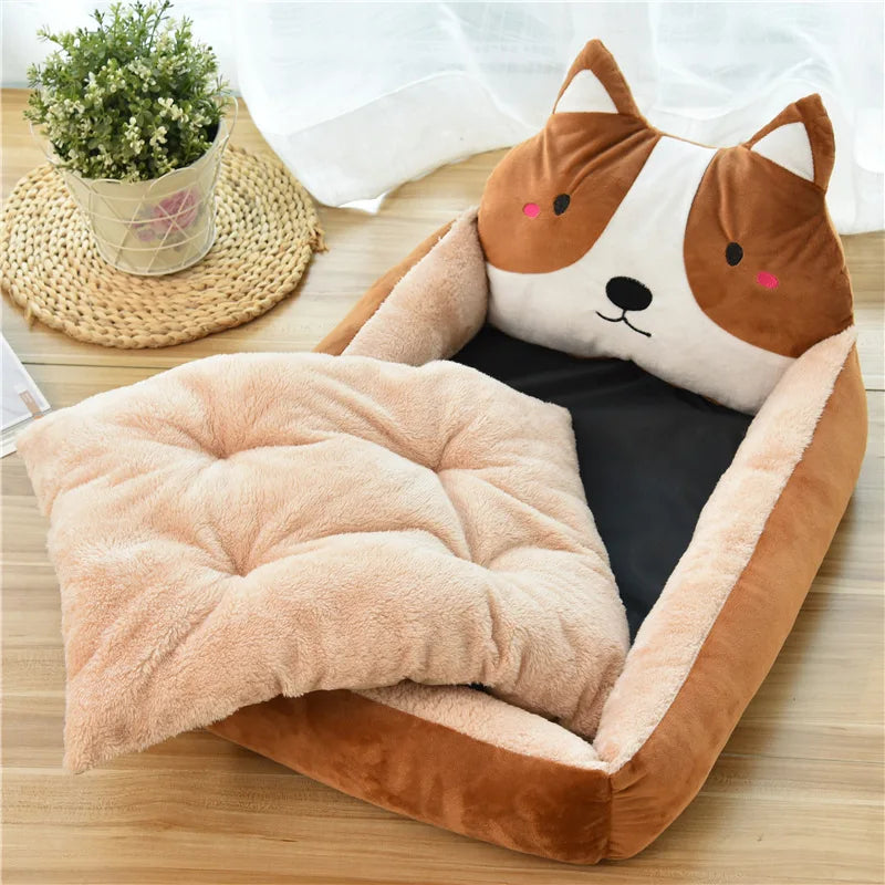 Winter Warm Dog Sofa Bed-Non-Slip Bottom-Washable Cartoon Pet Beds for Small Dogs-S M L sizes-Beds & Blankets