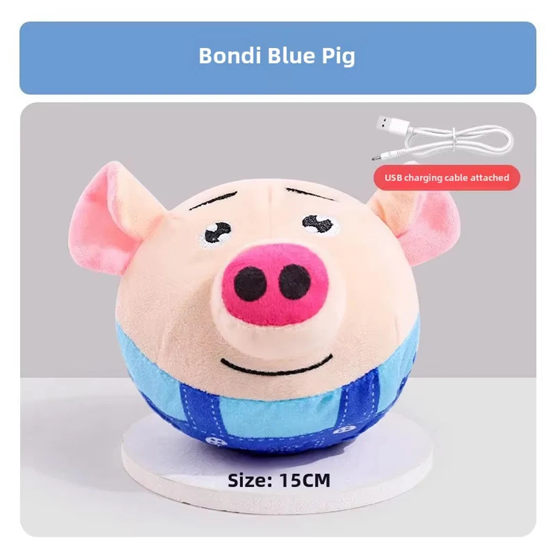 Piggy Dog Toys- Interactive Puzzle Electric Plush Jumping Ball USB Rechargeable Clown Cartoon Dog Training-Dog Toys