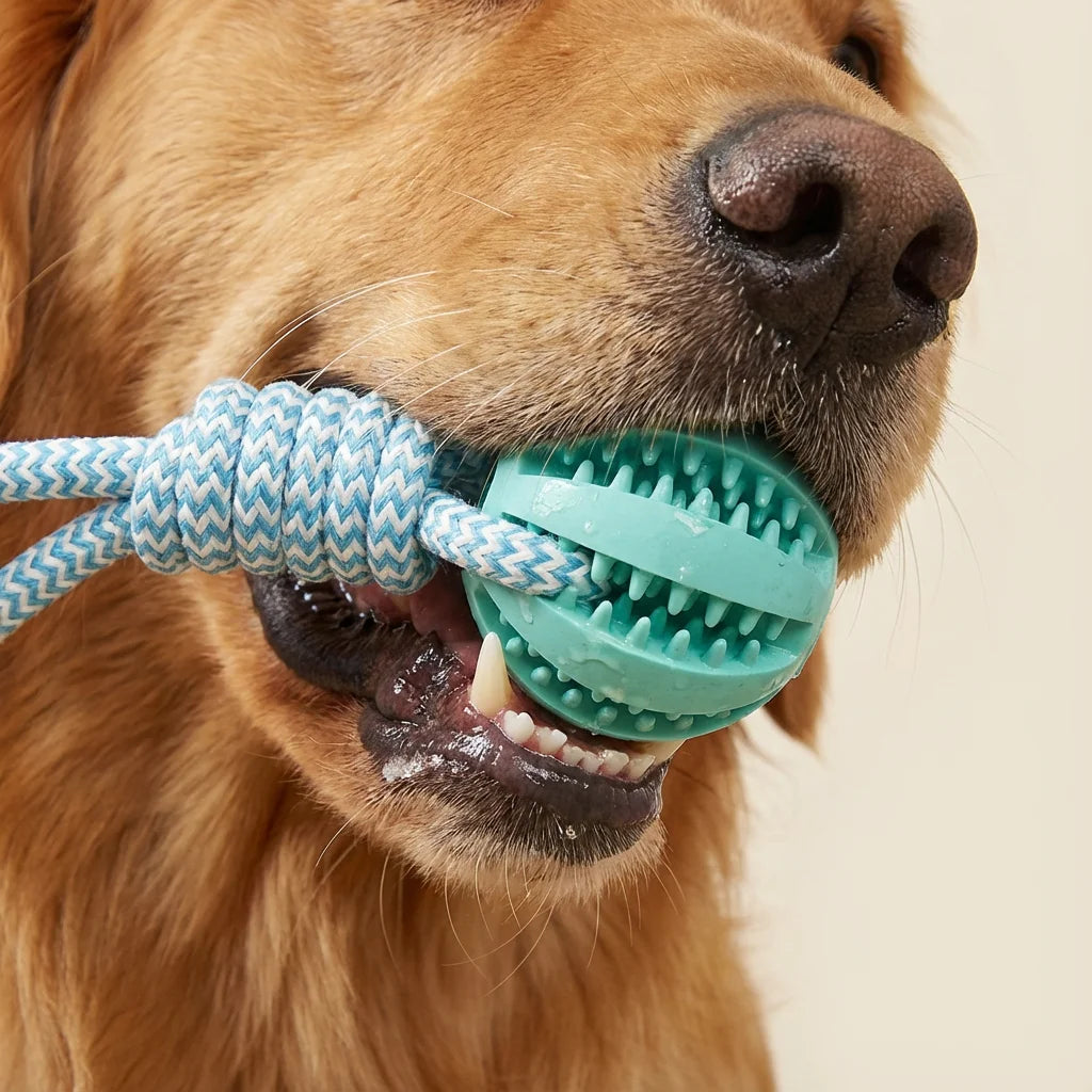 Cotton Rope & Rubber Dog Chew Ball- Treat Dispenser Toy-18x13cm- Durable- for Boredom/Teething-Dog Toys