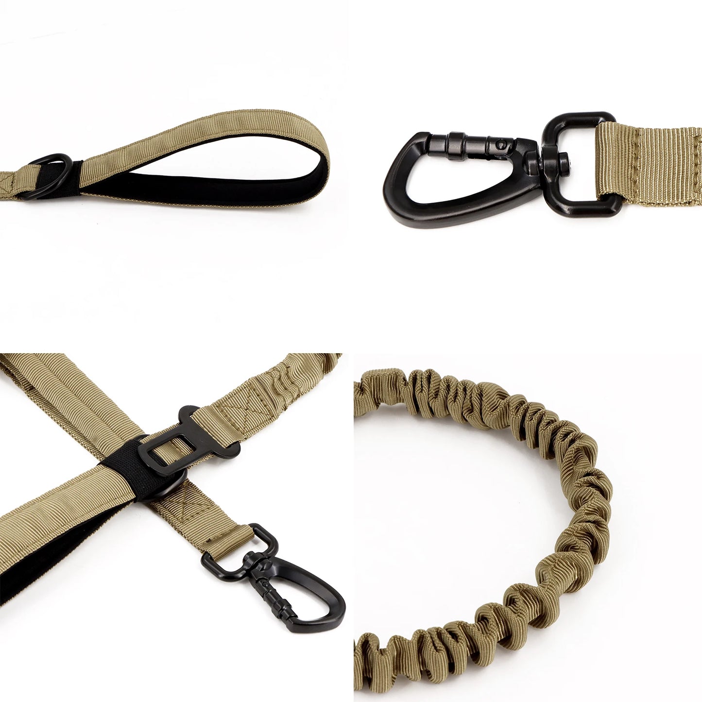 Military Dog Leashes- Adjustable Leash- Quick Release Elastic Rope With 2 Control Handle For Small/Medium Dogs-Collars/Leashes