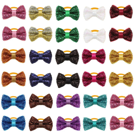 50/100pcs Small Dog Bowties with Rubber Bands- Handmade Puppy Grooming Accessories- Mixed Colors- Costumes/Apparel