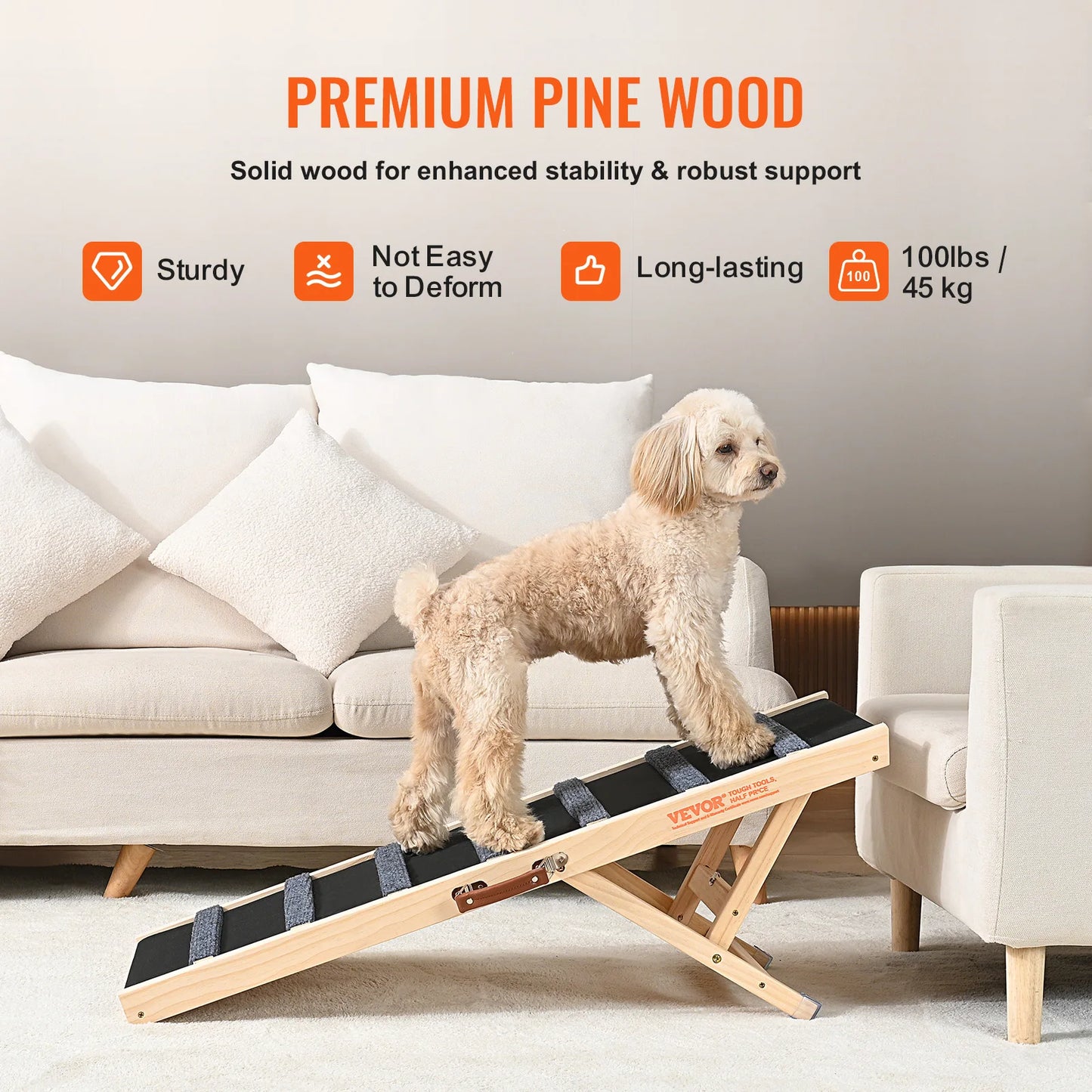 Dog Ramp- Folding Ladder- Anti-slip High Adjustable Wooden- Pet Ramp Removable for Small Dogs
