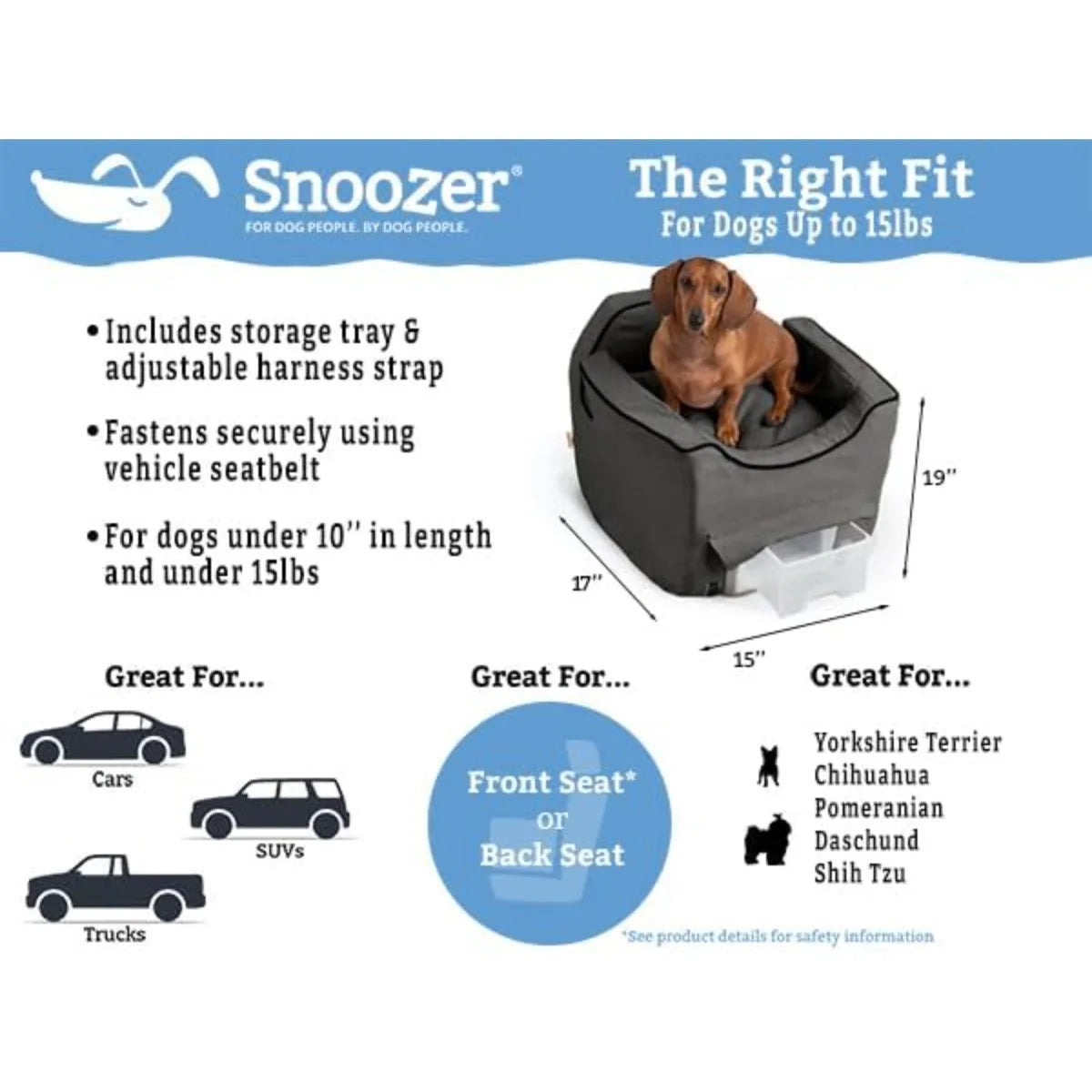 Snoozer Luxury Lookout Pet Car Seat- Small Luxury II, Anthracite with Black-Storage-Pet Car Seats