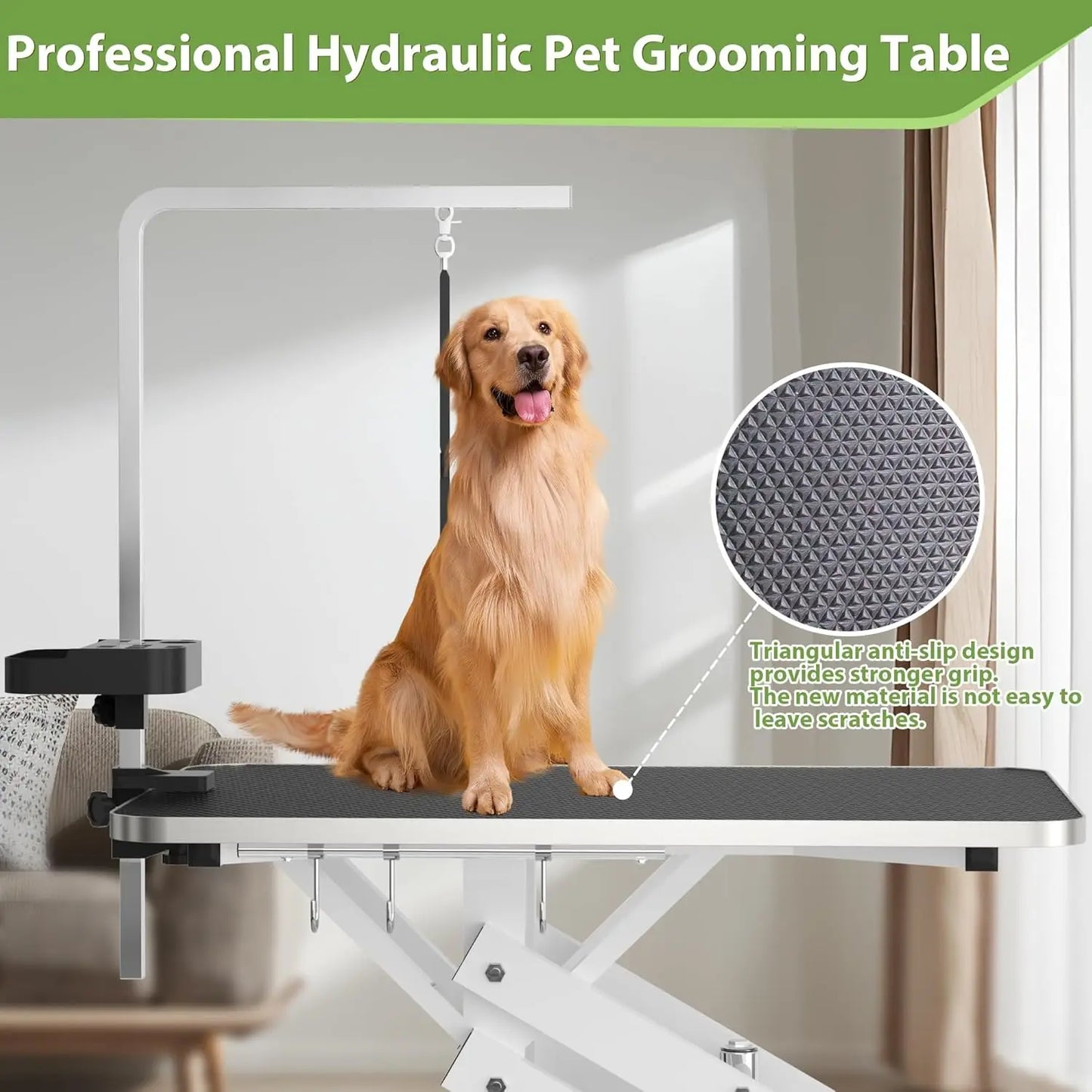 Hydraulic Pet Grooming Table w/Anti-Static Table Top, Heavy Duty Z-Lift Dog Grooming Table/21-36 w/Armrests/Leash Covers/, 330LBS