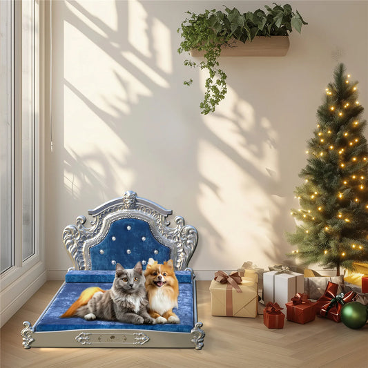 Bingopaw Luxury Pet Bed with Headboard, Dutch Velvet Dog Bed for Medium/Large/Multiple Dogs, European Style Noble Pet Bed