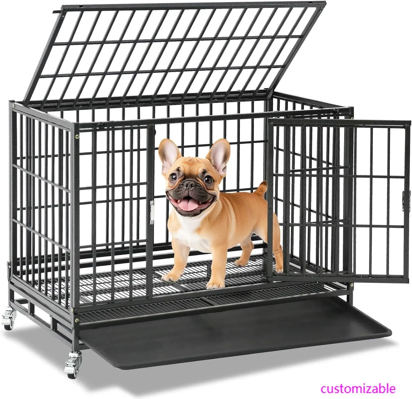 37 inch Stackable Heavy Duty Dog Crate-Indestructible- Escape Proof- Dogs Cage Kennel with Lockable Wheels