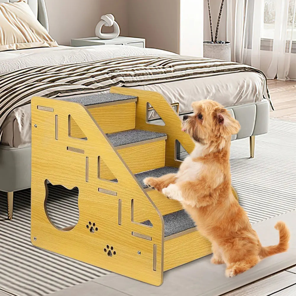 4-Step Wooden Pet Stairs- Nonslip Carpeted Indoor Pet Steps