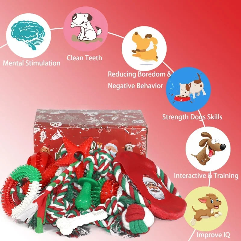 Christmas Dog Toys- Bulk 15 Pack-Puppy Chew Toys for Teething Small Medium Puppies Including Variety Tough Rubber/ Rope Toys-Dog Toys