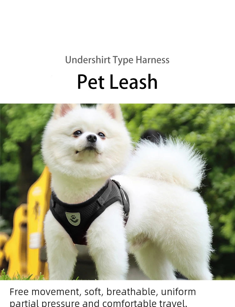 Black Undershirt Harnesses/Leash- Mesh- Breathable- Adjustable- Easy Control- Reflective- Sizes XS to XL-Collars/Leashes