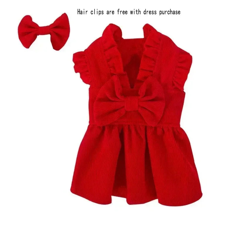 Christmas Princess Dress- Bow Knot -Winter Warm Dog Clothes