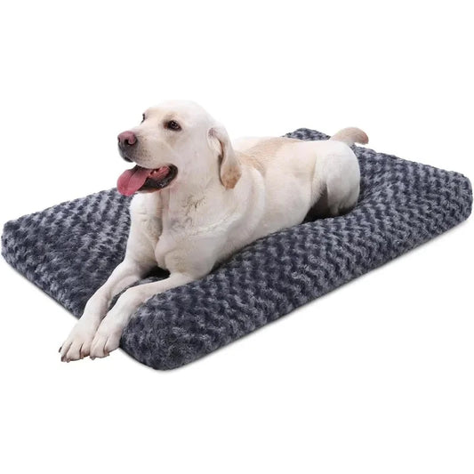 Deluxe Plush Dog Crate Beds- Comfy Kennel Pad- Anti-Slip Pet Sleeping Mat for Large, Jumbo, Medium, Small Dogs