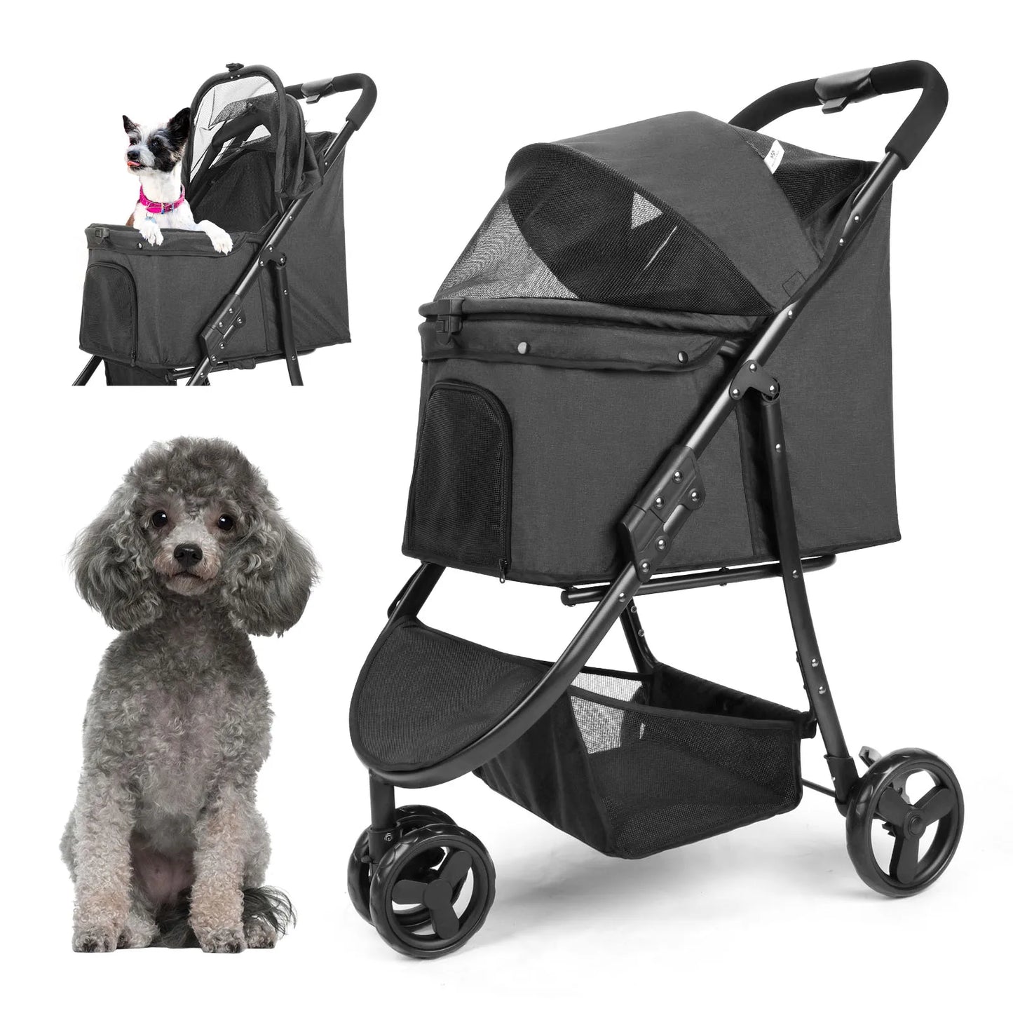 Pet Stroller- Travel Car- Foldable- Storage-3 Wheels 360 Rotation-Pet Strollers