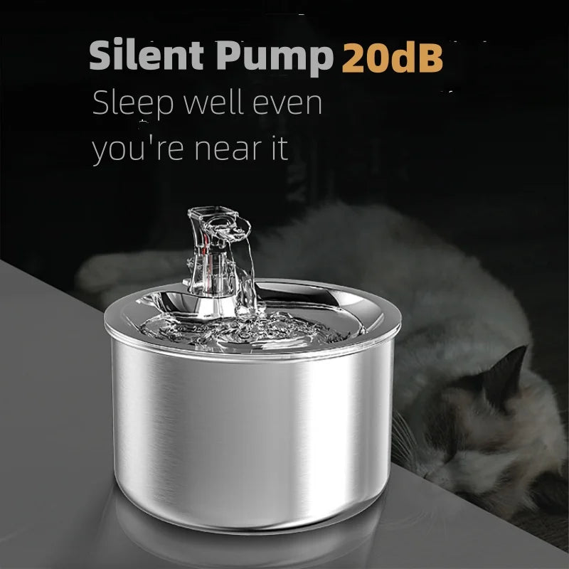 2L Stainless Steel Pet Automatic Water Dispenser -Fountain with Optional Sensor and Heater