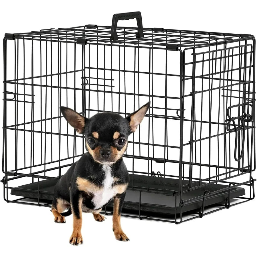 Foldable Metal Dog Crate with Single Door and Secure Slide-Bolt Latches Leak-proof Tray- for Small Breeds -Portable Kennel