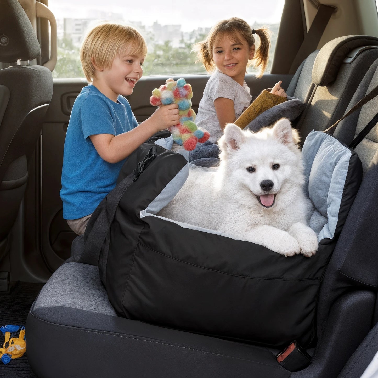 Dog Car Seat -Safe & Cozy Travel Bed/Carrier for Small Dogs, Puppies, Pets up to 22 lbs/10 KG, Clip-On Leash & Storage Pockets