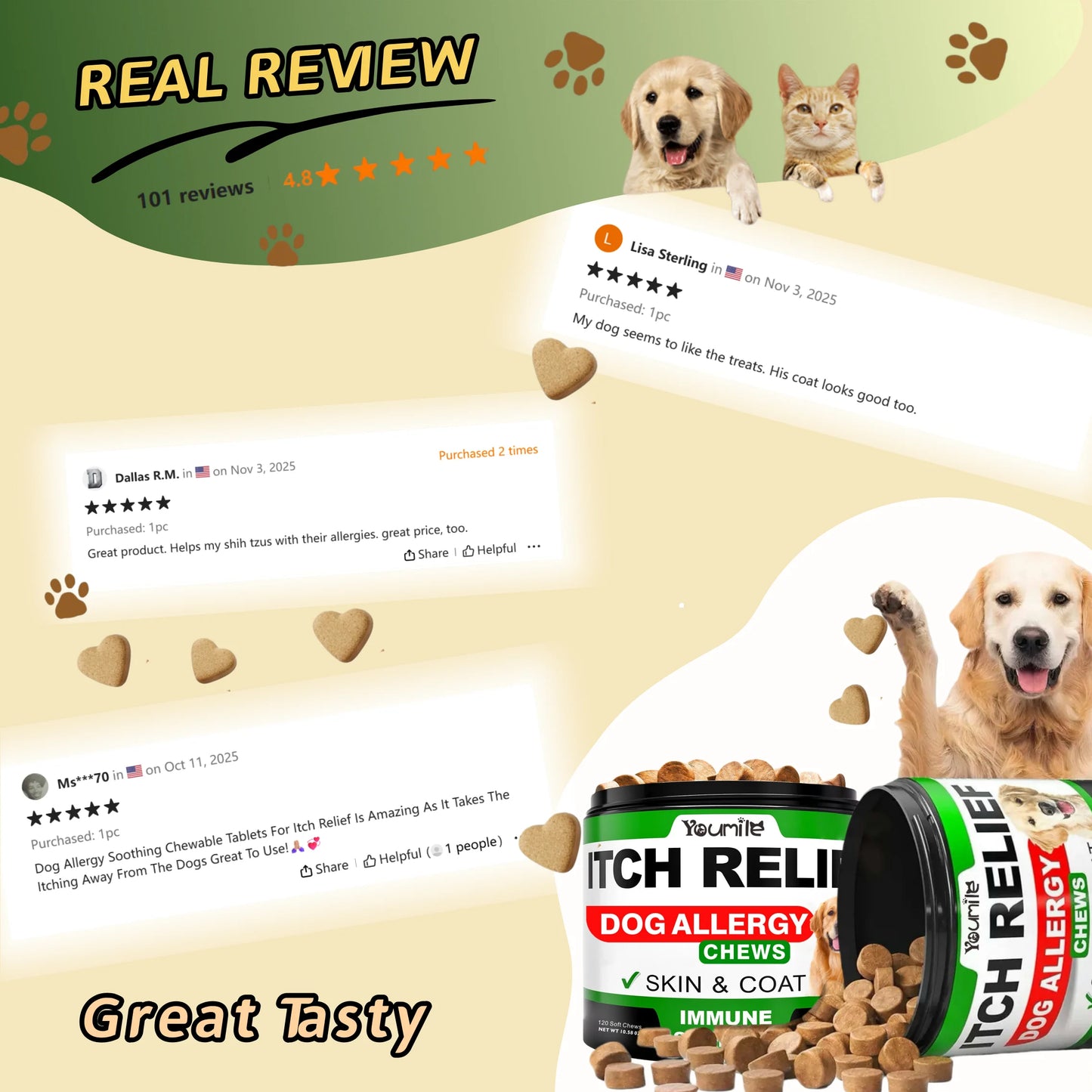 Dog Itch Relief Allergy Chews- Dog Itching-Used For Immune Support/Gut Health-Soothing Skin /Itchy Ears-Pet Supplements
