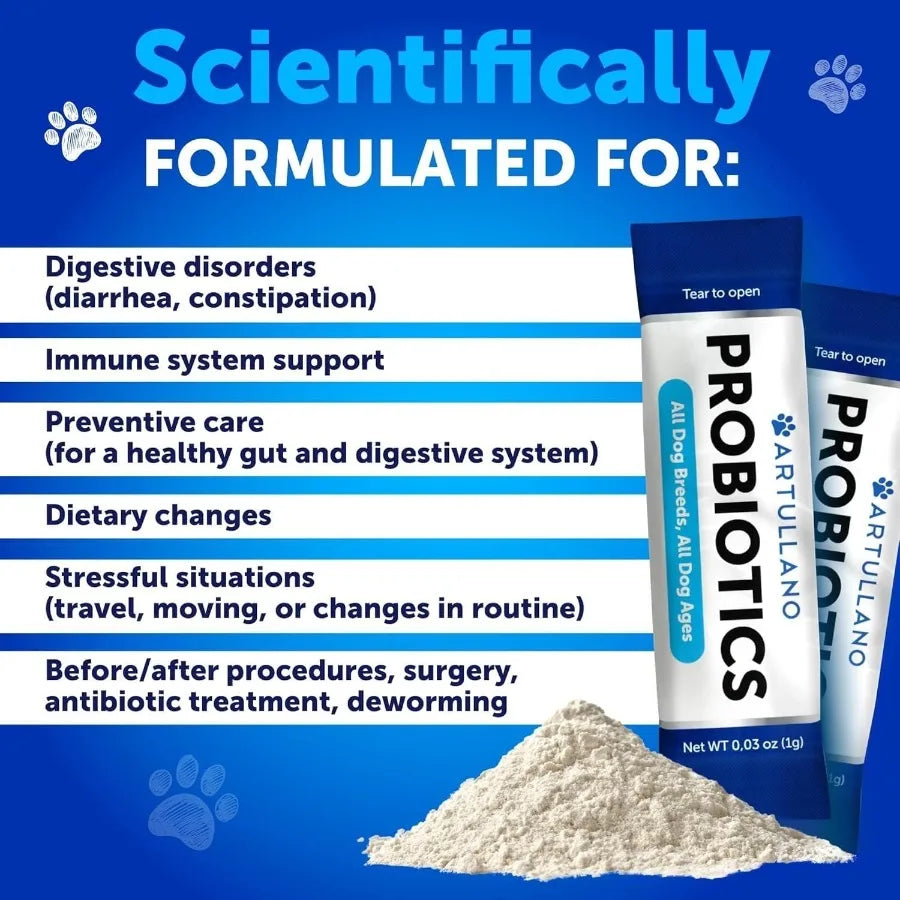 Probiotic Powder for Dogs Support Gut Health Itchy Skin Allergies 30 Sticks Immunity Yeast Balance Dog Probiotics and Digestive