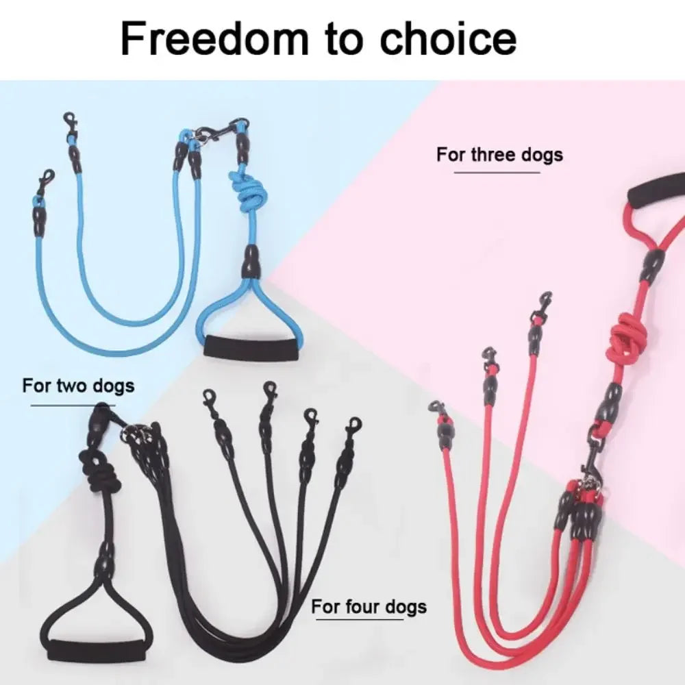Pet Nylon Double 4 Lead Heads Dog Rope- 2 Way Coupler-Collars/Leashes