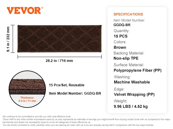 VEVOR Stair Treads Staircase Anti-Slip Mats- 28x9in and 30x8in Stair Carpet Treads- Soft Fabric- Noise proof Stair Mats- Machine Washable