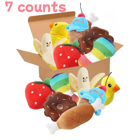 7pcs Set of Puppy Sound Toys-Plush- Chew Fruit Snacks/Vegetable Puppy Toys-Dog Toys
