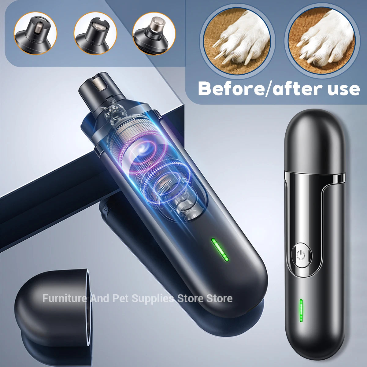 Electric Dog Nail Grinder-USB Rechargeable Nail Trimmers- Painless with Polisher Wheel for Small-Large Pets-Pet Grooming