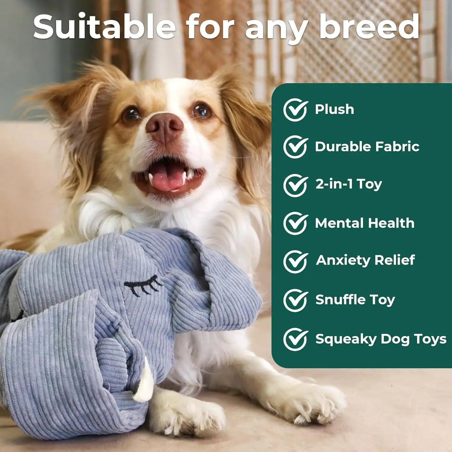 Elephant Puppy Plush Toy- Machine Washable- Dog Enrichment- Made of Recycled Materials- Elephant/Snail-Dog Toys