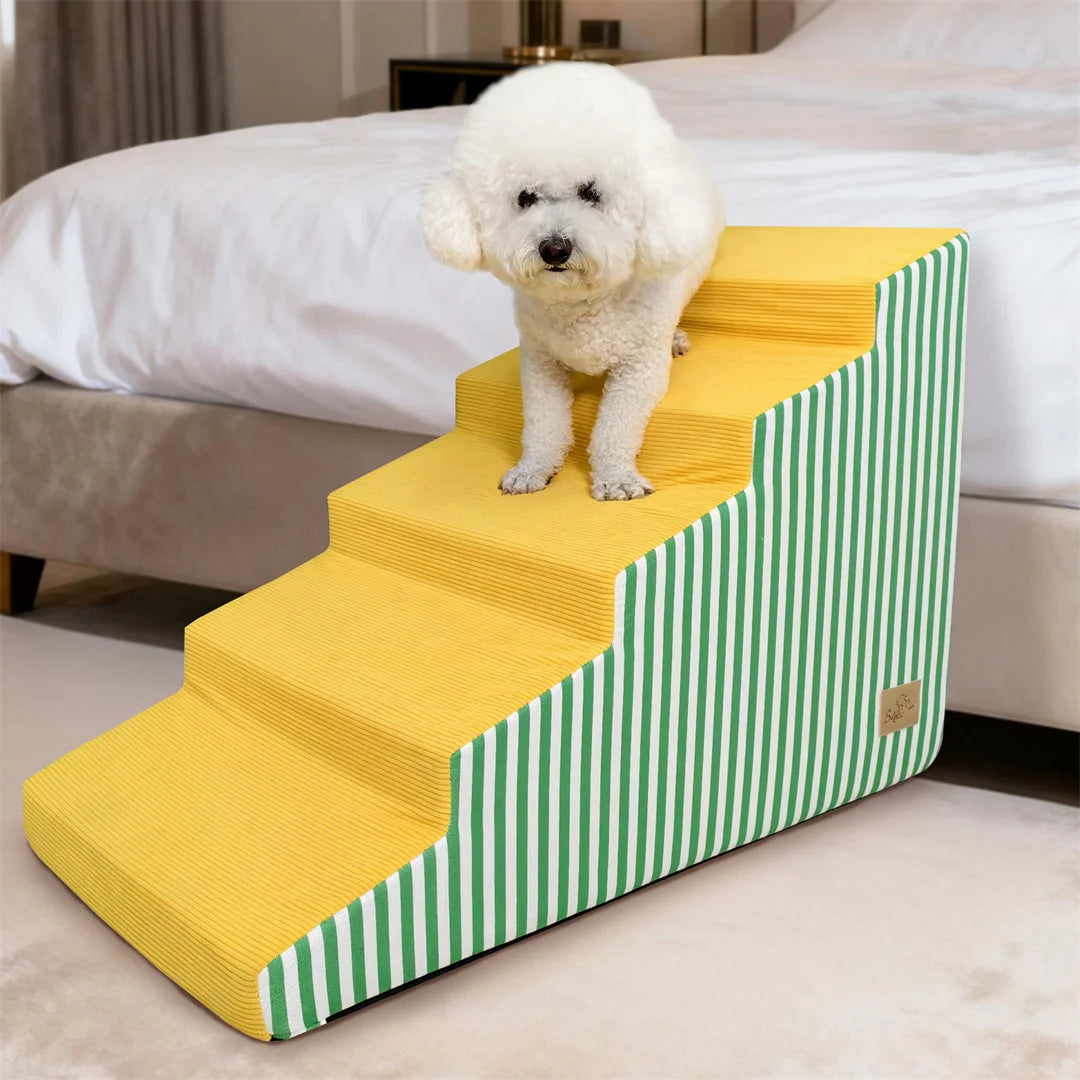 Bright Yellow Pet Stairs-High-Density Foam- Gentle Slope- Access Ramp 3/4/5 Steps- Safe-Pet Stairs