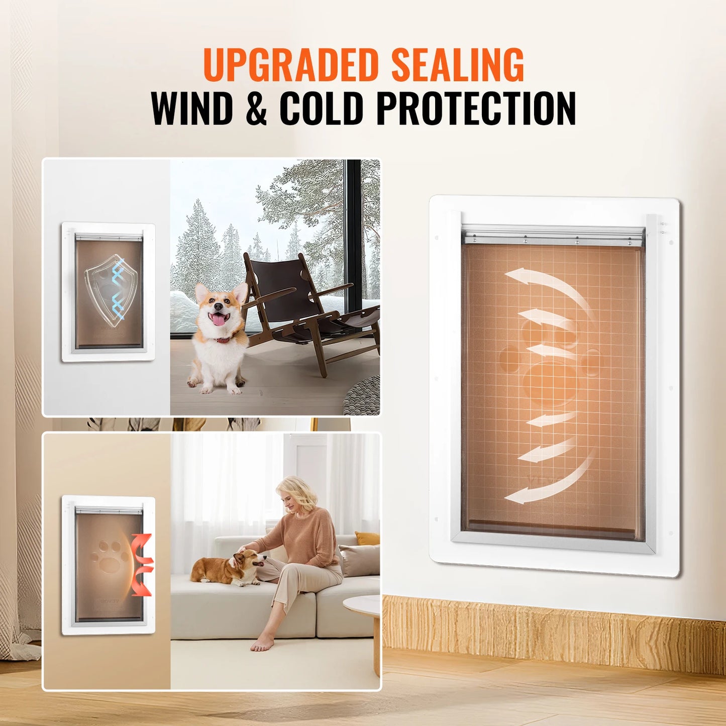 Pet Door Metal Frame with Lock- 3 Flap System- Weatherproof Doggy Door- Easy to Install in Interior or Exterior Walls