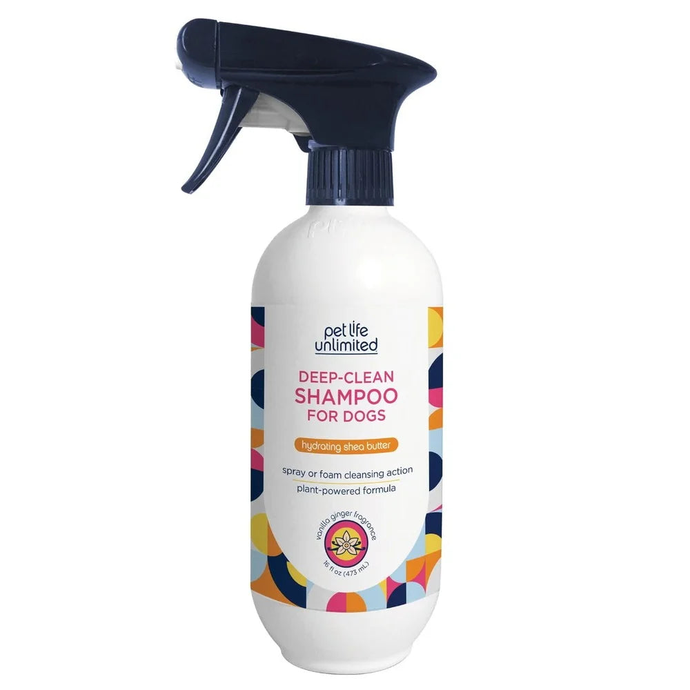 Deep Clean Dog Shampoo Vanilla Ginger Spray 16oz Waterless Pet Bath Two Way Cleaner Foamer Direct Sprayer Moisturizing