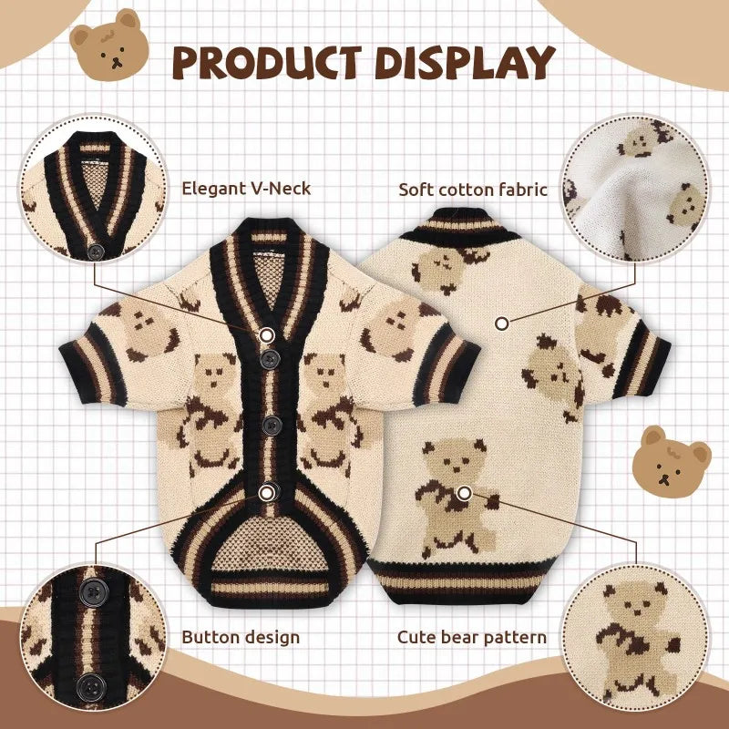 Dog Cardigan Bear- Pattern Sweater for Small/Medium Dogs- Puppy Chihuahua Yorkies-Costumes/Apparel