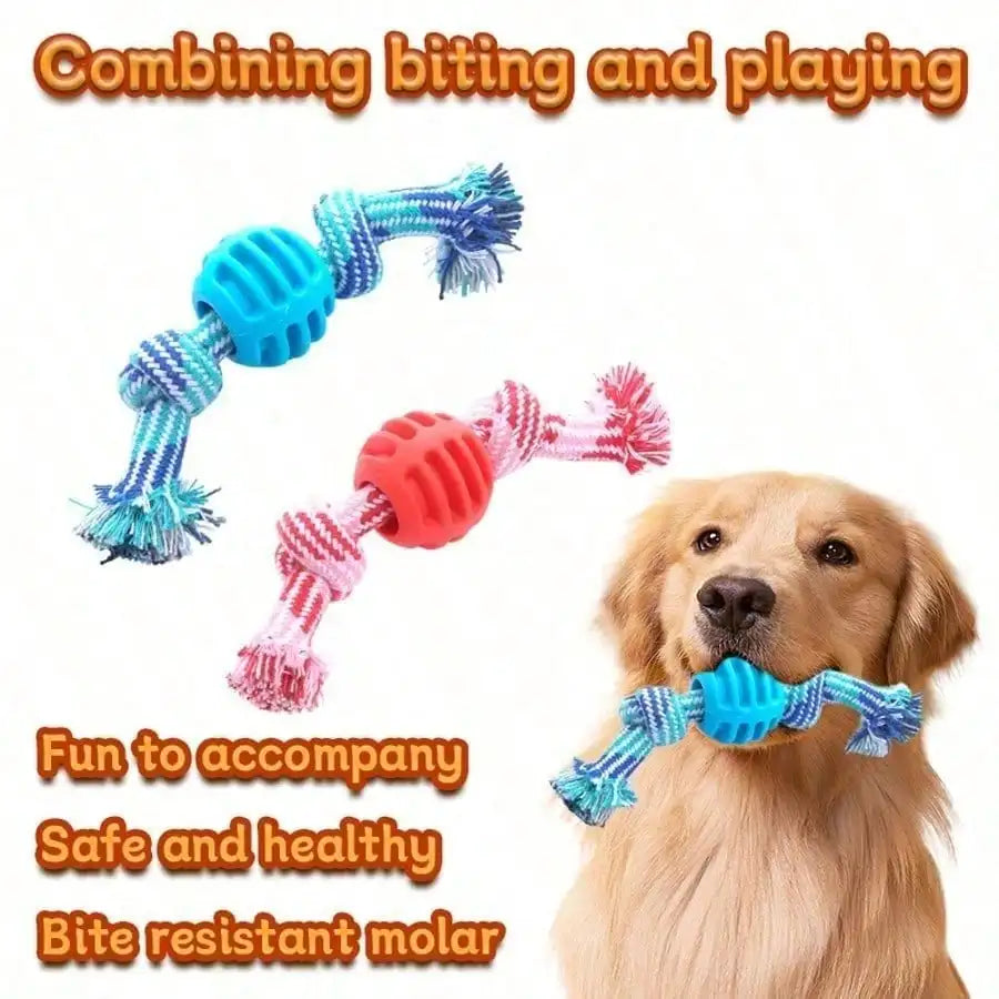 1pc Cotton Rope Knot Dog Chew Toy With Spiky Rubber Ball- Durable Teething Aid- Great For Puppies- Teeth Cleaning Molar Stick For Small Medium Dogs-Oral Health Care-Dog Toys