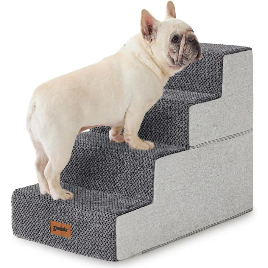 Dog Stairs for Small Dogs Pet Stairs- 2 in 1 with Zippers -Suitable for Couch and Bed -35D Foam Dog Steps with Non Slip Bottom