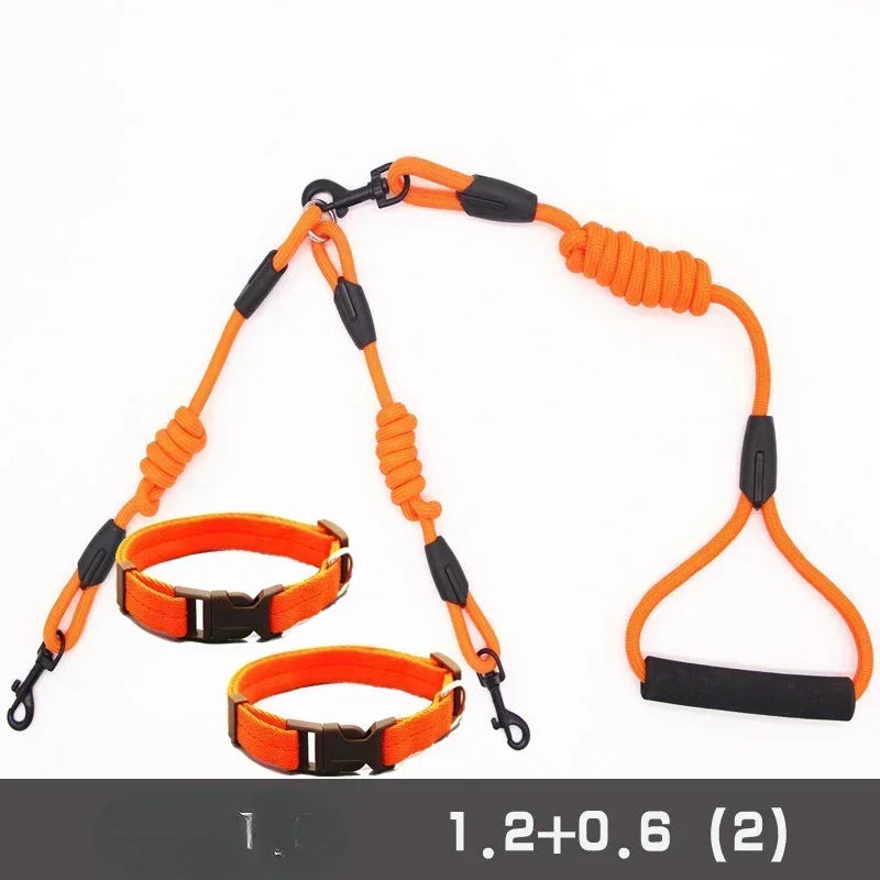 Double Leash Pet - 2 Ways Pet Nylon Dogs Lead -Double Twin Coupler Stuff Black