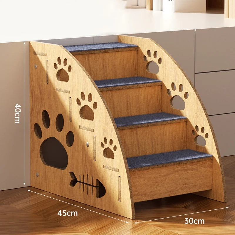 Cute Multi-Level (2-4 Steps) Solid Wood Pet Stairs- Safety Rails-Non-Slip Stairs- Suitable for Bed/Sofa-Pet Stair