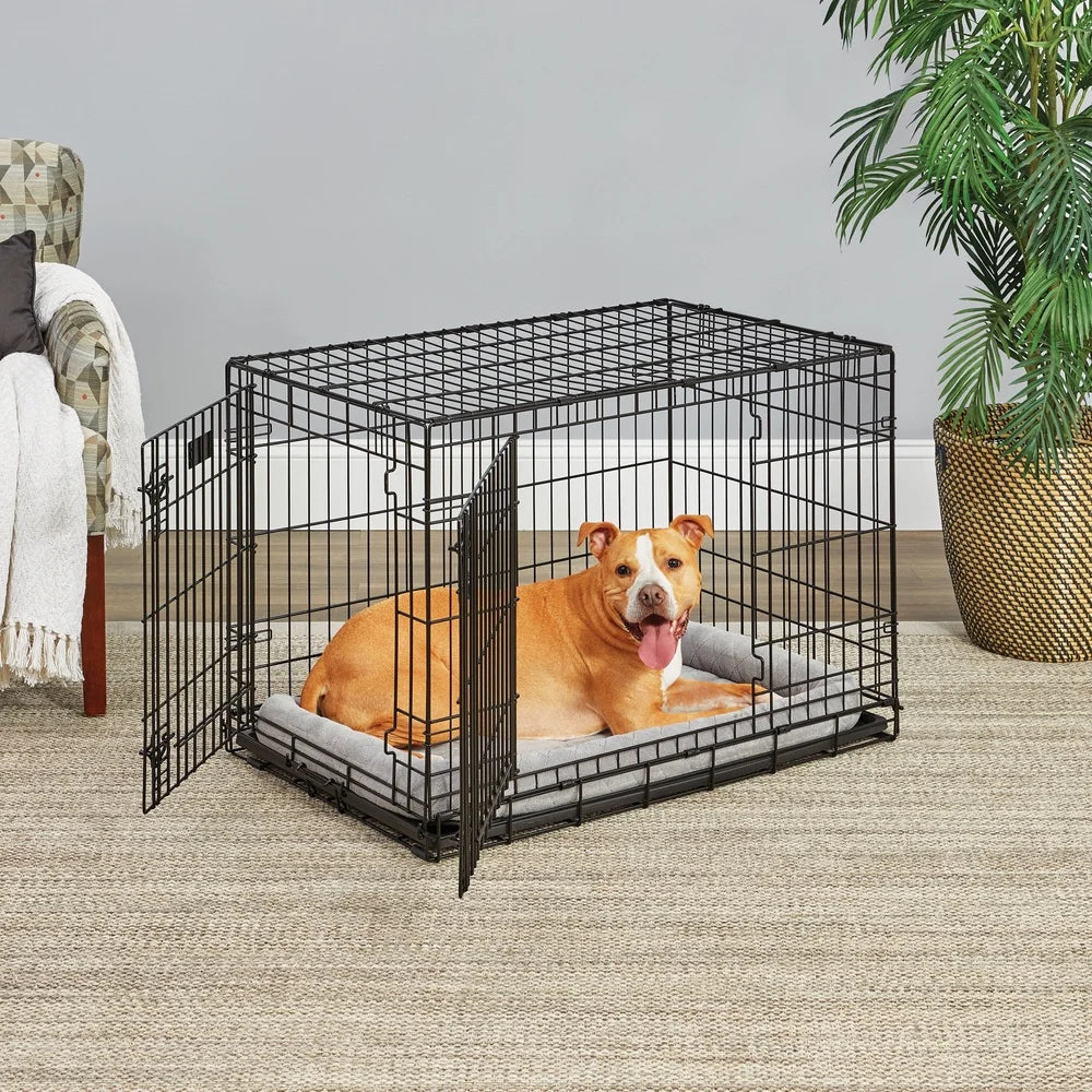 Heavy-Duty 36 Inch Double Door Folding Metal Dog Crate with Divider Panel- Leak-Proof Floor- Easy Assembly -Small to Medium Dogs