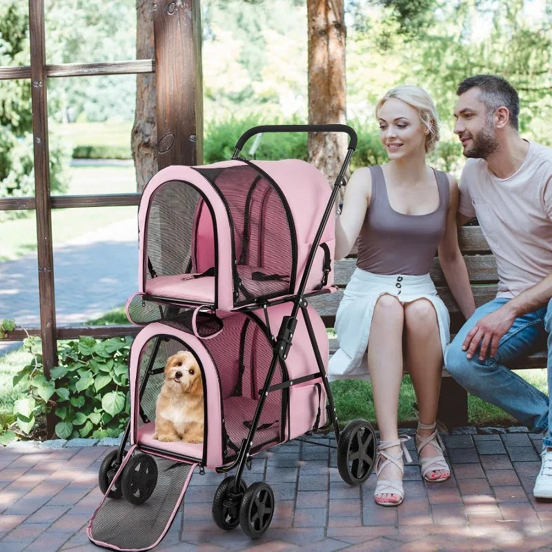 Dog Stroller with 2 Detachable Carrier Bags, Travel Carrier for Small Medium Cats Dogs Puppies, Foldable Stroller with Storage P