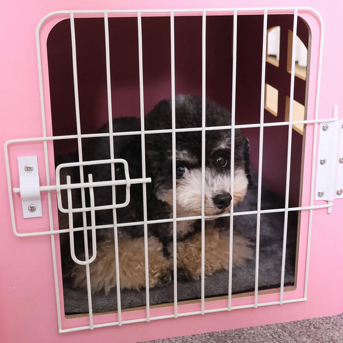 Cozy Wooden Pink Indoor Dog House Crate for Small Dogs with Air Vents and Elevated Floor-Crates