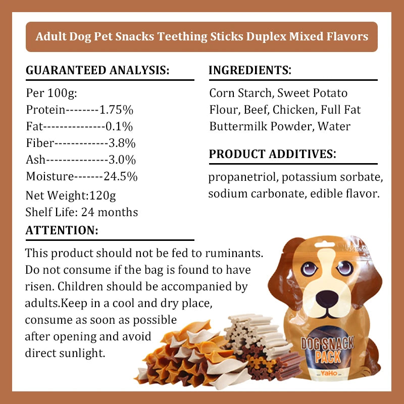Dog Snacks- Teething Stick- 120g Mixed Flavor -Tooth Cleaning Bone- Fresh Breath- Adult Dogs- Puppy Training -Reward-Pet Bowls/Feeding