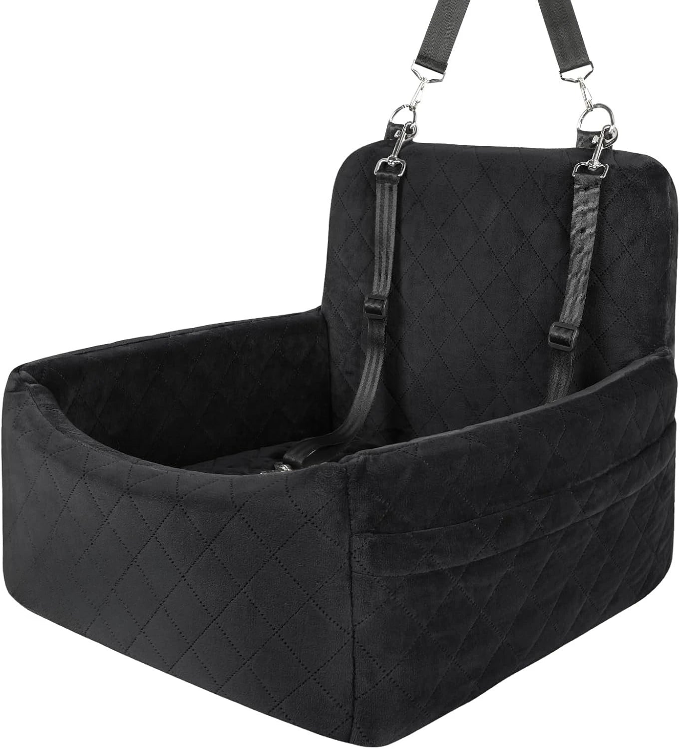 Dog Car Seat for Small Dogs Under 25 lbs- Washable Pet Travel Bed with Memory Foam- Detachable Cover- Storage Pockets