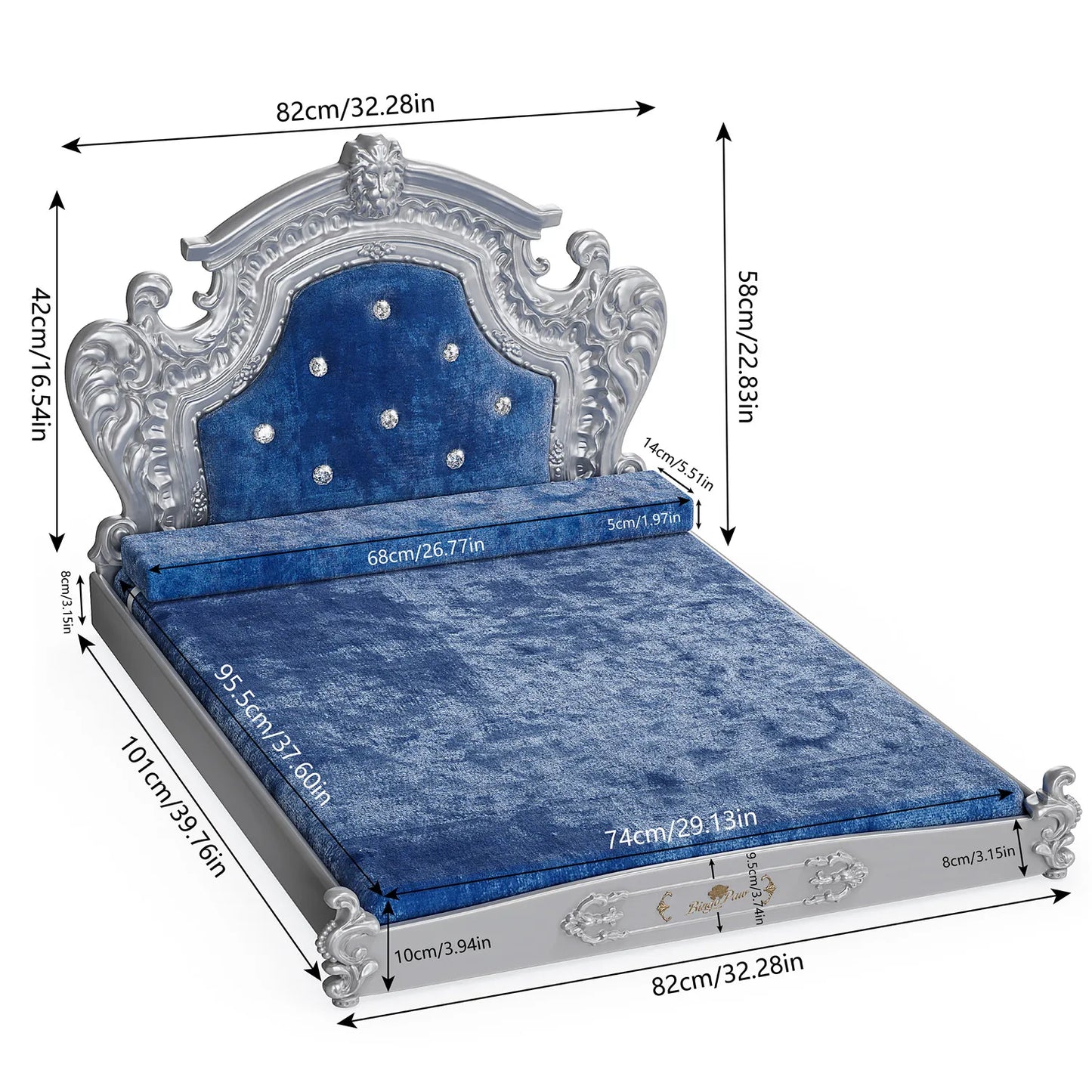 Bingopaw Luxury Pet Bed with Headboard, Dutch Velvet Dog Bed for Medium/Large/Multiple Dogs, European Style Noble Pet Bed