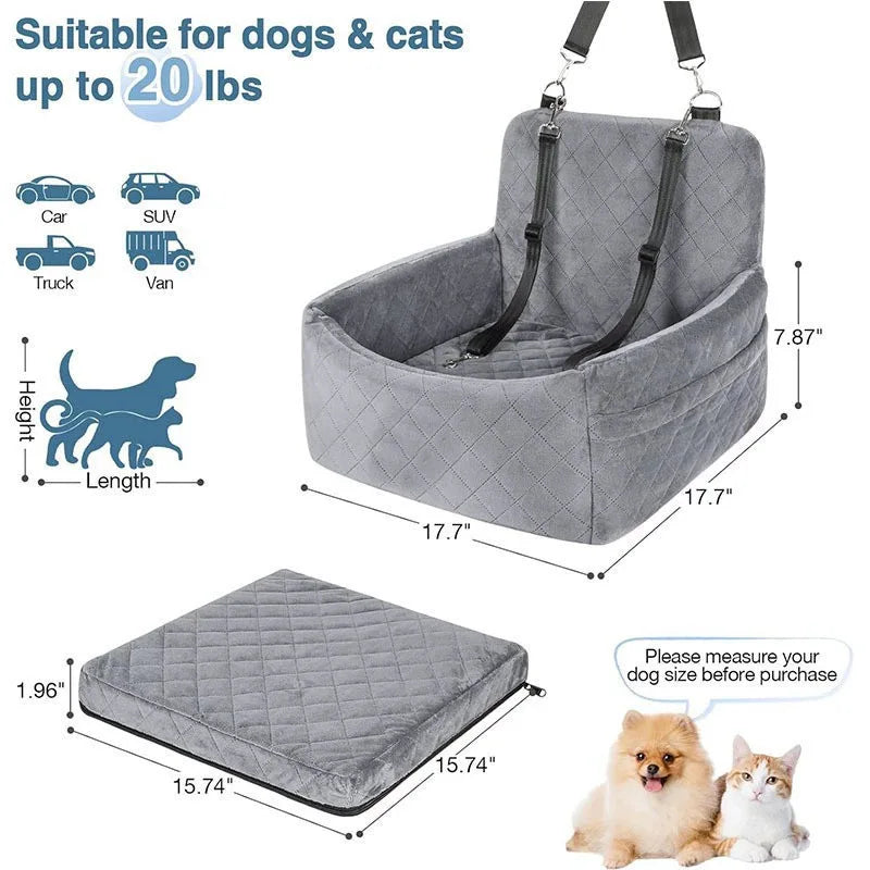 Dogs under 20 Pounds Car Seat with Pocket- Kennel Puppy Car Ride- Artifact Dog Nest- Pet Pad Front and Rear Row -Dog Look-Out Safety Seat-Pet Car Seats