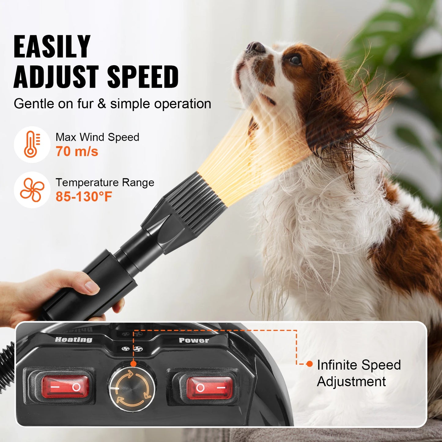 Dog Blow dryer- 2000W/2.7HP- Adjustable Speed Temperature Control with 4 Nozzle- Extendable Hose- Pet Grooming