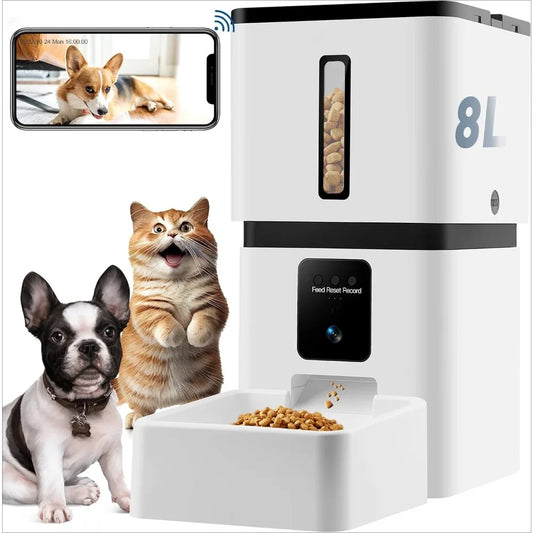 Automatic Dog Feeder with Camera WiFi- 5G App Control -Easy Setup Dog Food Dispenser - HD 1080P Video Recording Timed Pet Feeder